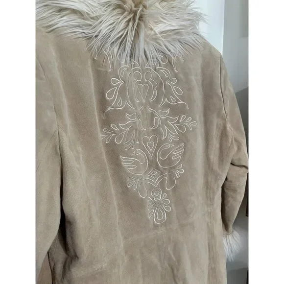 Mixit Suede Leather Faux Fur Coat Western Boho Y2K Vintage Jacket Petite L - Picture 10 of 11